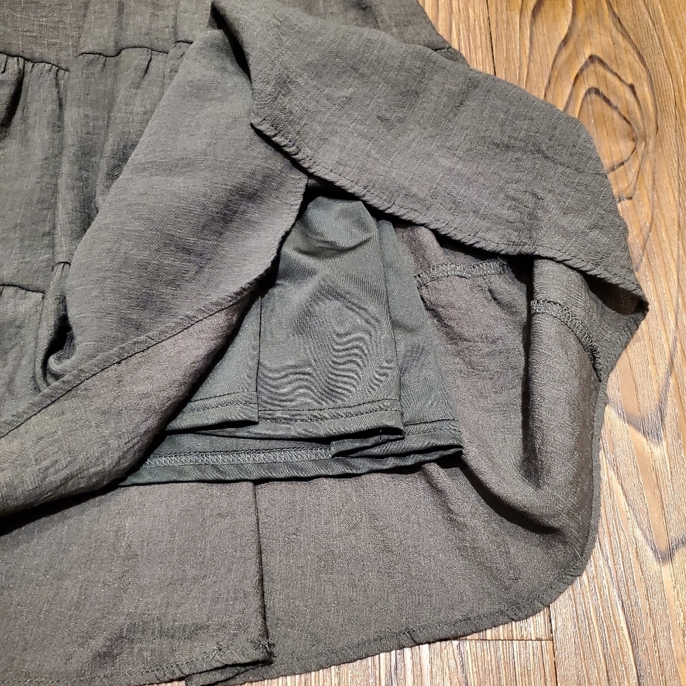 By the River Hunter Green Dress Fit Flare Puff Sleeve Smocked Classic Casual L - Picture 7 of 9